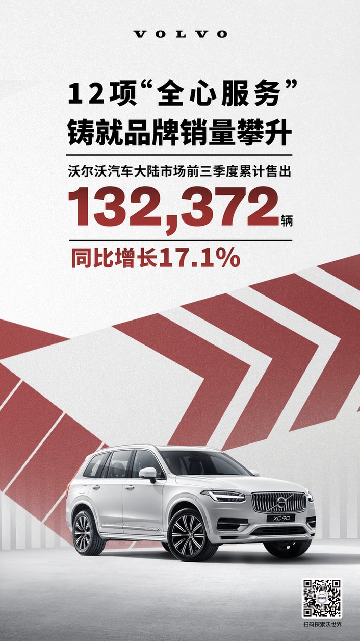 沃尔沃汽车销量稳健提升 前三季度销量超13万辆