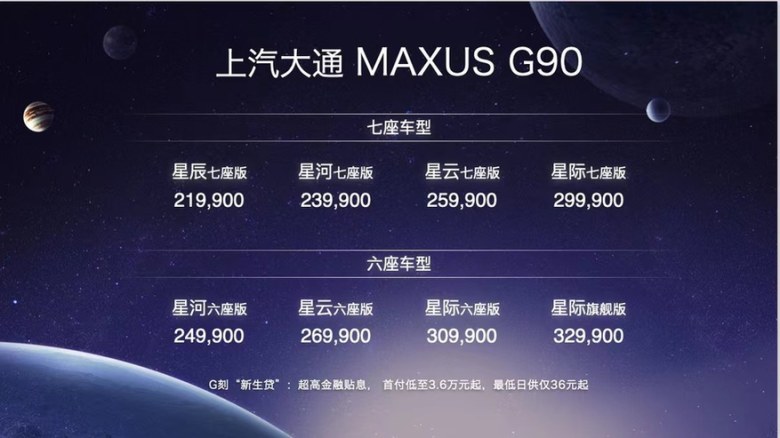 售价21.99万元-32.99万元，全尺寸新生代智能MPV上汽大通MAXUS G90锋芒上市