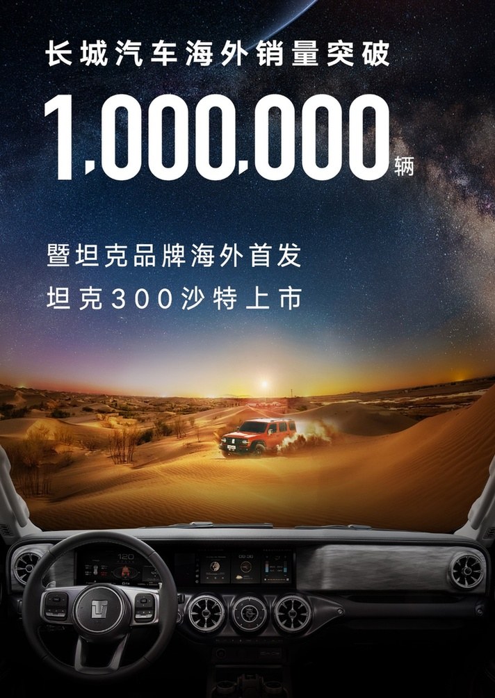 海外销量突破百万，长城汽车6月销售新车101,186辆