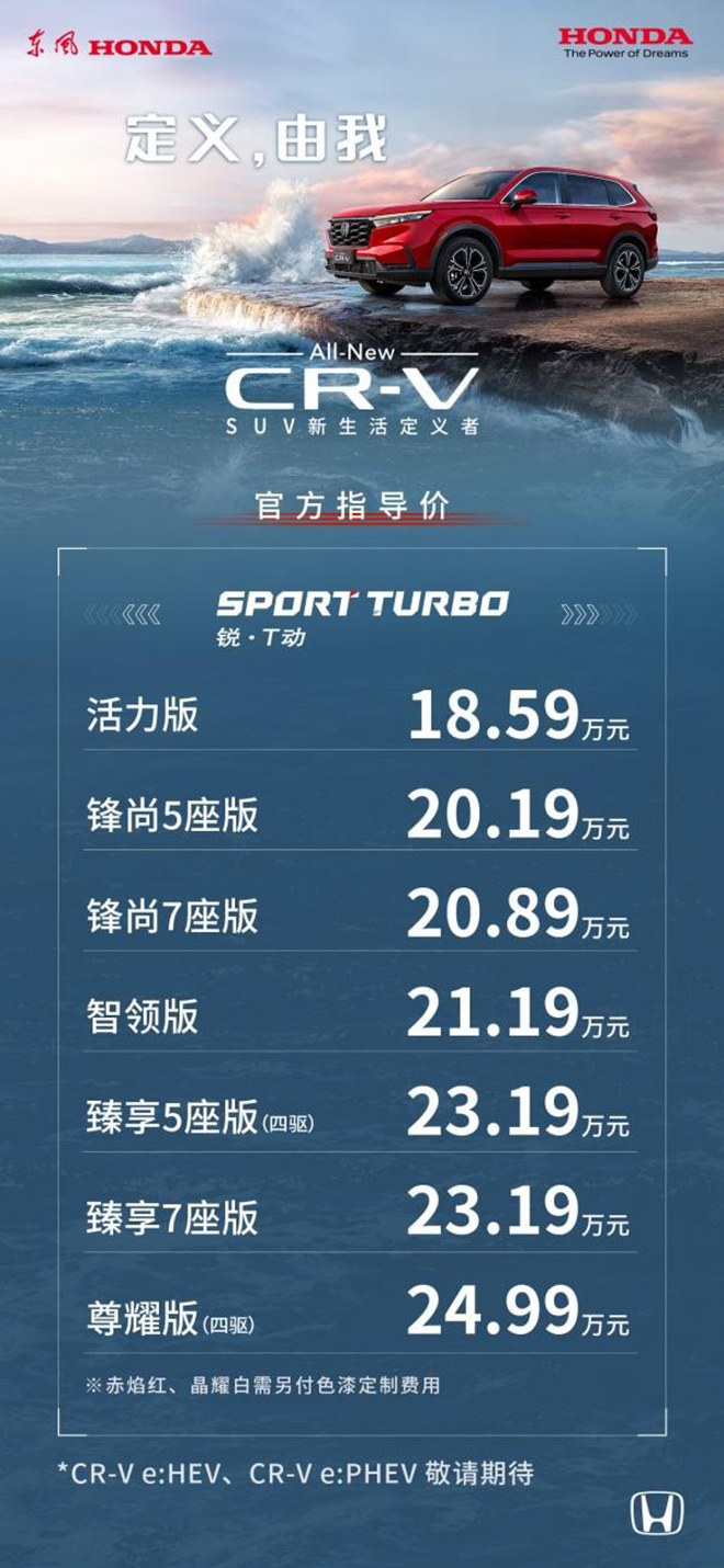 全新一代CR-V上市车型价格表