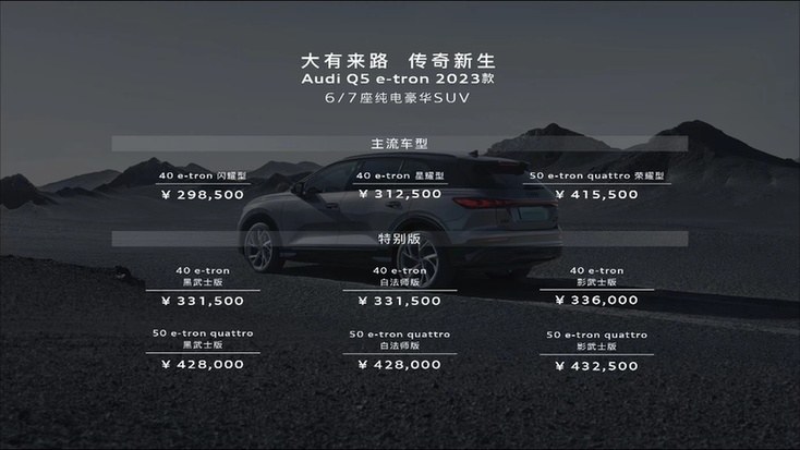 2023款奥迪Q5 e-tron焕新上市，同步推出三款特别版车型