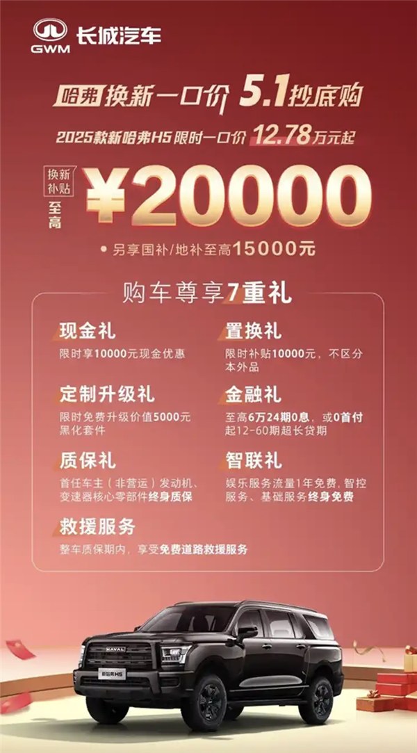 性价比再升级！2025款长城哈弗H5限时一口价12.78万起