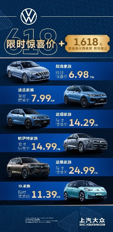 1618元券+限时底价！上汽大众618闭眼冲指南