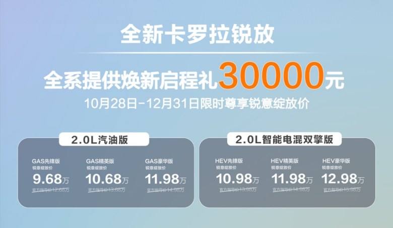 全新卡罗拉锐放焕新上市，打造10万级全能SUV性价比标杆