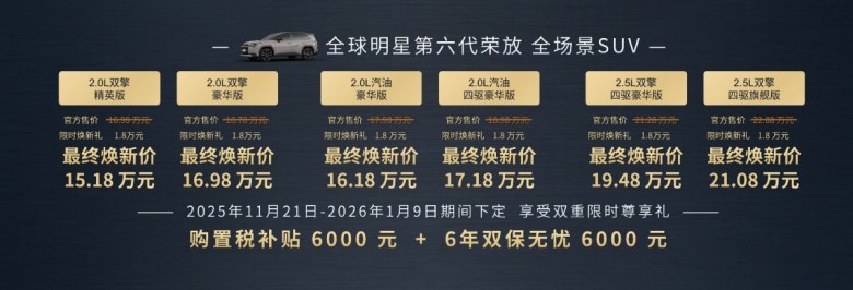 售价16.98万起，第六代全新荣放正式接受预订