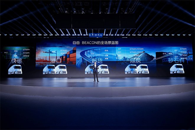 全球首个“可电可氢”智能重卡福田卡文BEACON
