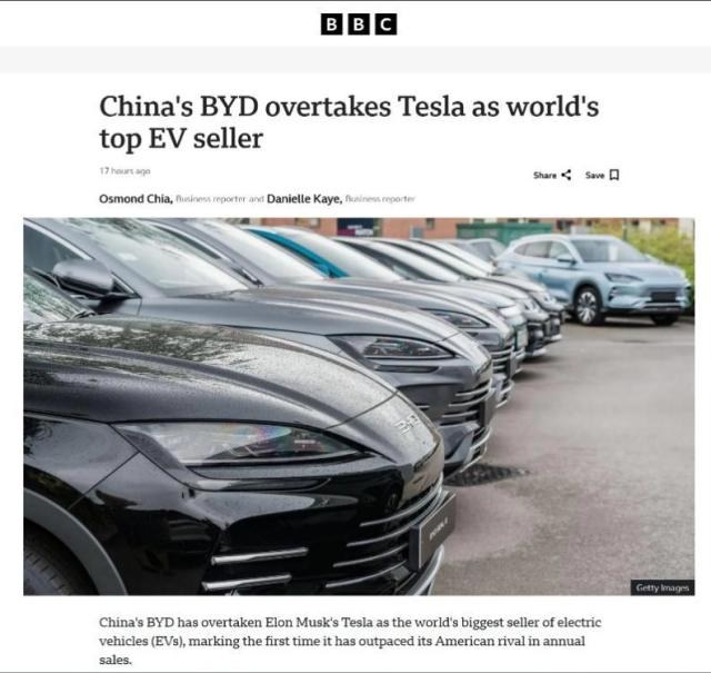 超越特斯拉！比亚迪问鼎2025年全球纯电销量冠军