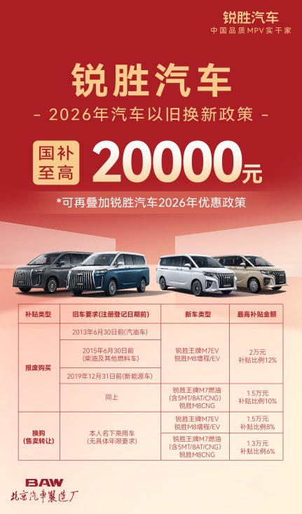 以旧换新省2万 锐胜M8六重礼遇