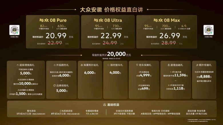 大众安徽“三车齐发”！与众06/07/08限时权益价10.99万起