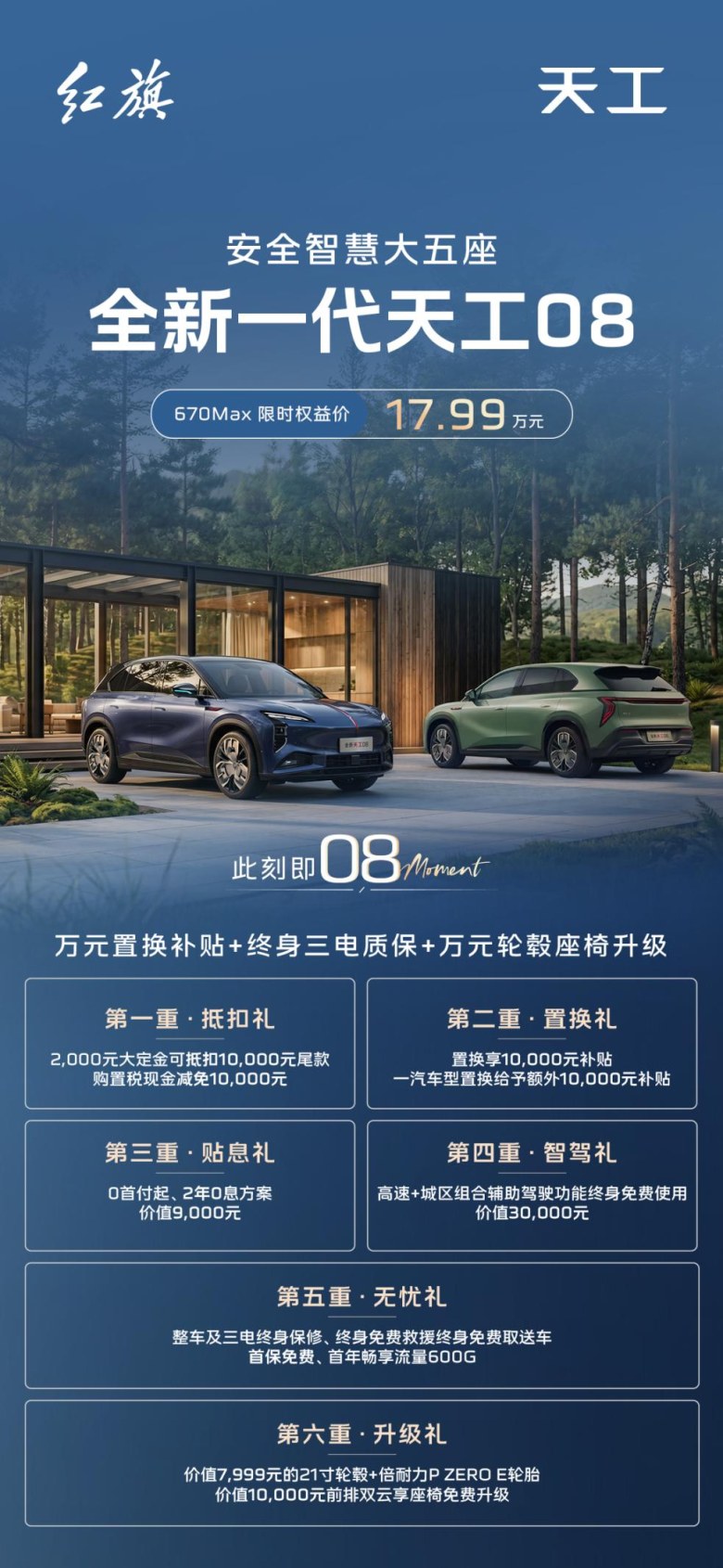 全新一代天工08限时17.99万，标配智驾还终身免费